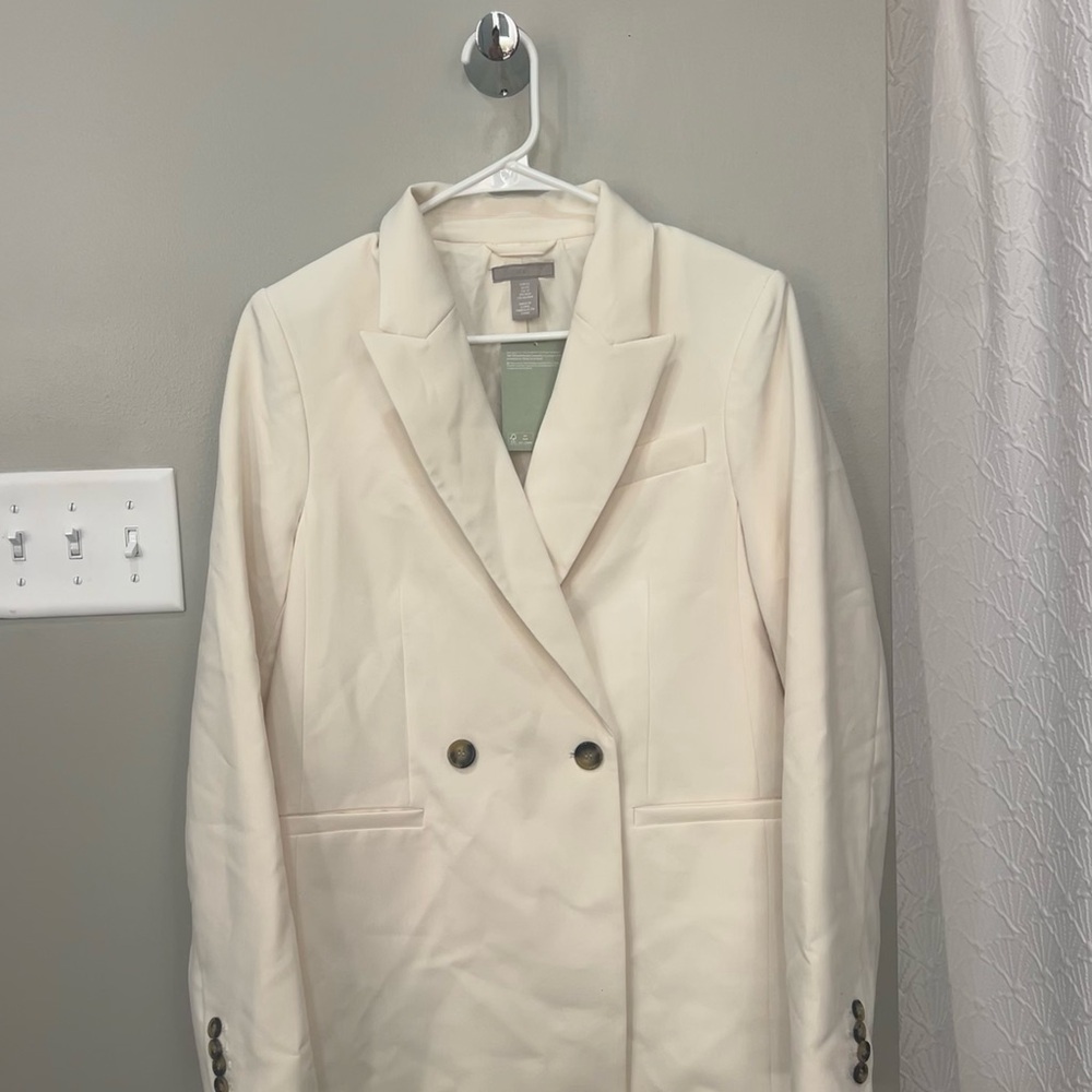 NWT H&M Women's Cream Double-Breasted Blazer
